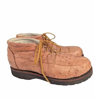 Rancho Boots Lt Orange ostrich leather chukka lace up mens 12.5 US 30.5 Mexico